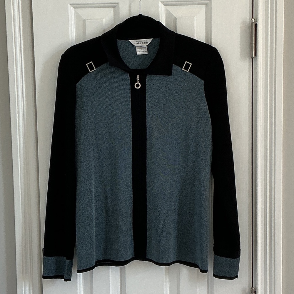 MISOOK Black & Blue Zip Jacket w/ Silver Buckles on Shoulders & Wrists